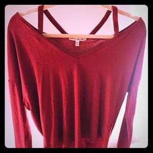 Dark pink Express cold-shoulder long-sleeve top